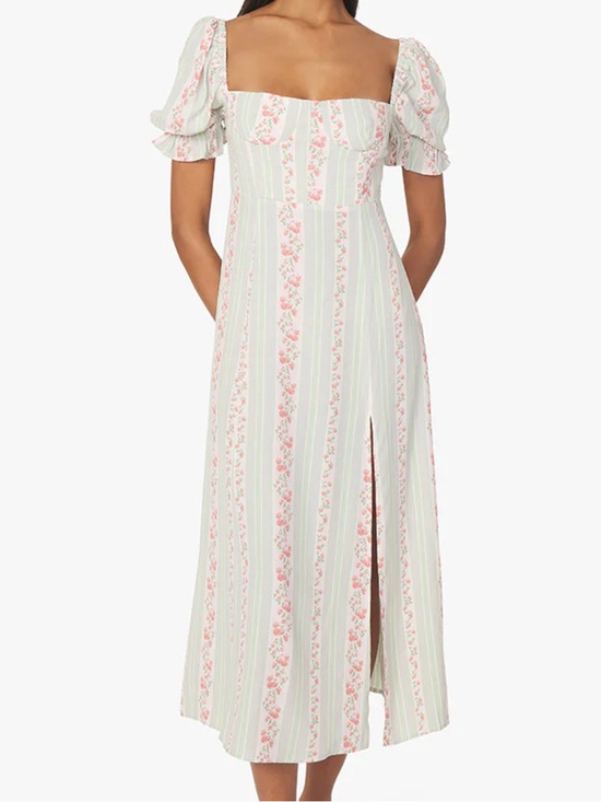 WeWoreWhat Dresses & Skirts - WeWoreWhat Victorian Floral Stripe Puff Sleeve Midi Dress in Rosewood Multi